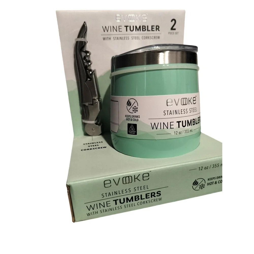 Evoke Stainless Steel Wine Tumbler‎ 2 Piece Set With Corkscrew